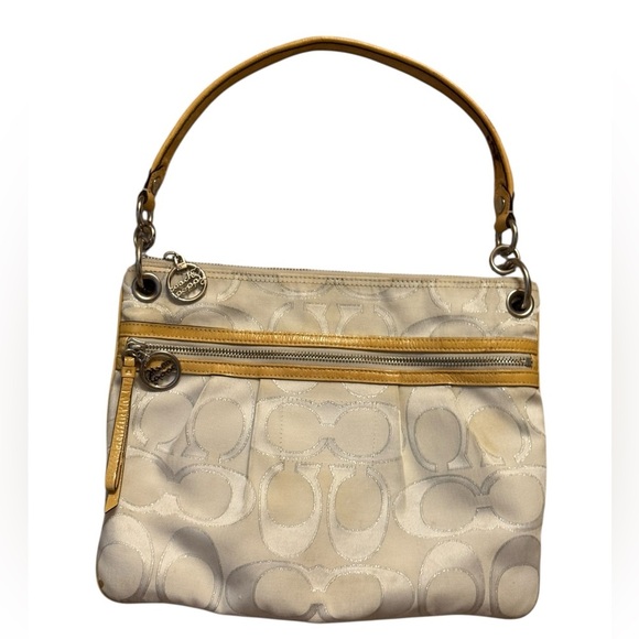 Coach Poppy Heart White Leather Monogram Handbag Signature Vintage - Picture 1 of 10
